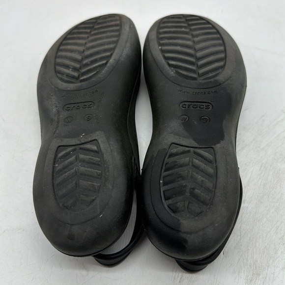 CROCS Black Peep Toe Sling Back Flat Sandal Size 9 CR5483 - Picture 7 of 9